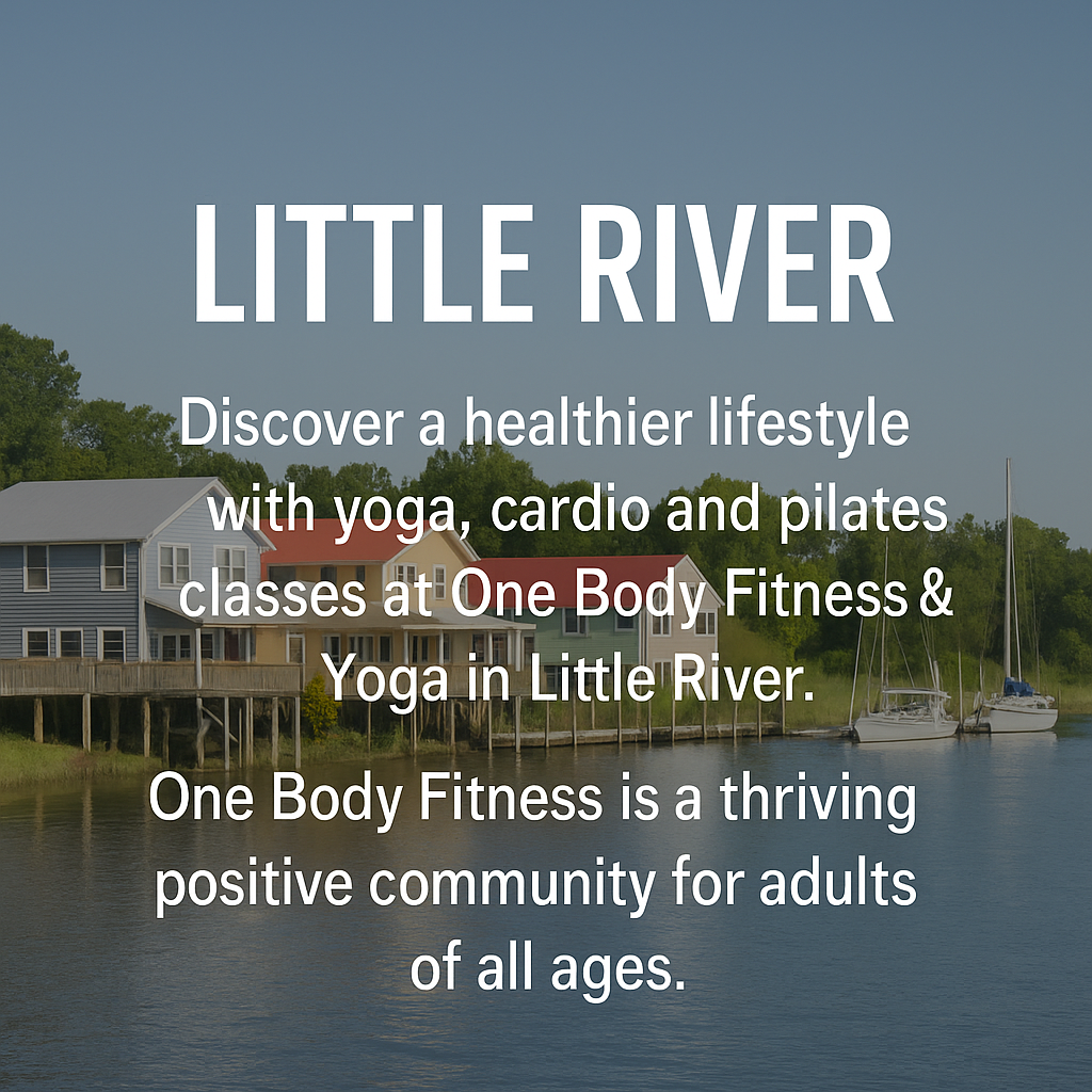 image shows Little River SC seaside buildings with text overlaid